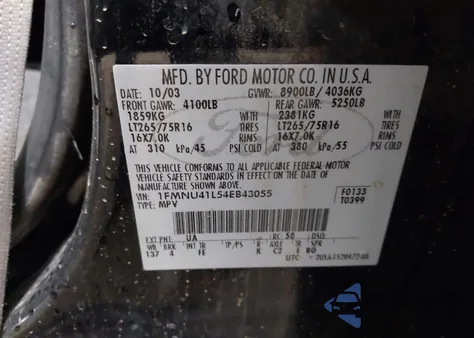 2004 Ford Excursion Xlt from USA, damaged, VIN 1FMNU41L54EB43055